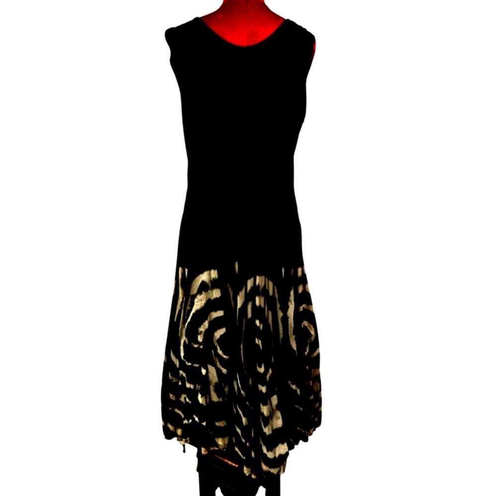 Luna Luz black & tan swirl maxi dress tank hidden tie hem size L slim bodice